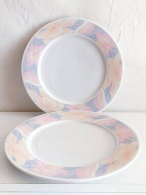 Vintage 90s China Pearl "Sara" Dinner Plates Pastel Floral Trim